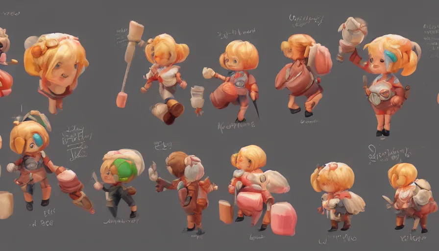 Prompt: cute candy character sheet, oil painting by jama jurabaev, extremely detailed, brush hard, artstation, for aaa game, high quality, brush stroke