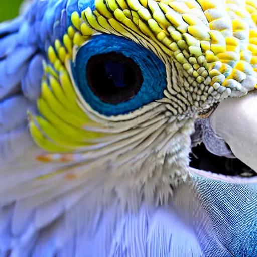 Prompt: close up of an albino peacock parrot nature photography t