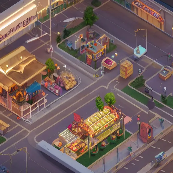 Prompt: isometric view of the busytown bakery, soft warm lighting, by greg rutkowski and studio ghibli, 8 k, photorealistic, in the style of disco elysium screenshot, extreme detail, octane render