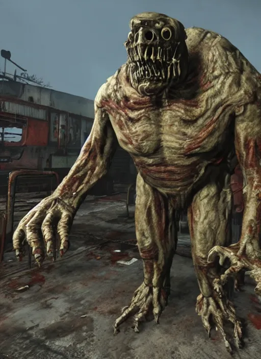 Image similar to Scary disturbing grotesque giant flesh monster in fallout 4