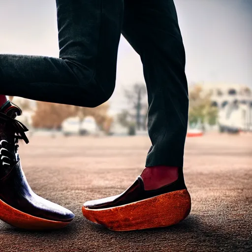 Prompt: A man crawling frantically out of a giant shoe