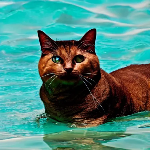 Image similar to extremely fat cat emerging from ocean,