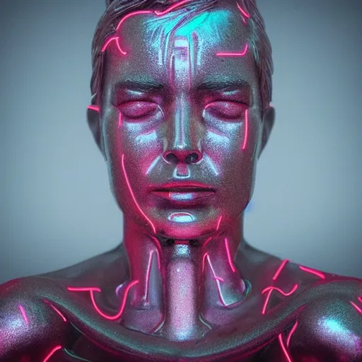 Image similar to a human sculpture made out of rain, neon light, beautiful, rendered in octane, unreal engine, realistic