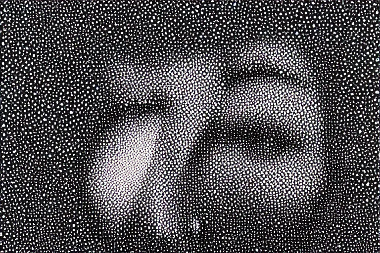 Image similar to face made out of planet, faceless people dark, dots, drip, stipple, pointillism, technical, abstract, minimal, style of francis bacon, asymmetry, pulled apart, cloak, hooded figure, made of dots, abstract, balaclava