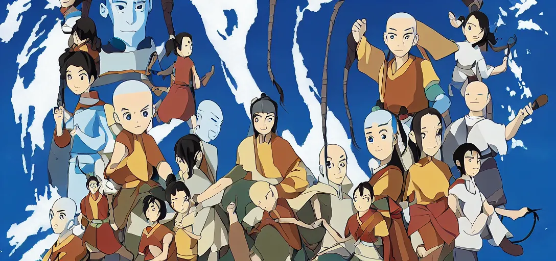 Image similar to Avatar the Last Airbender poster in the style of Studio Ghibli