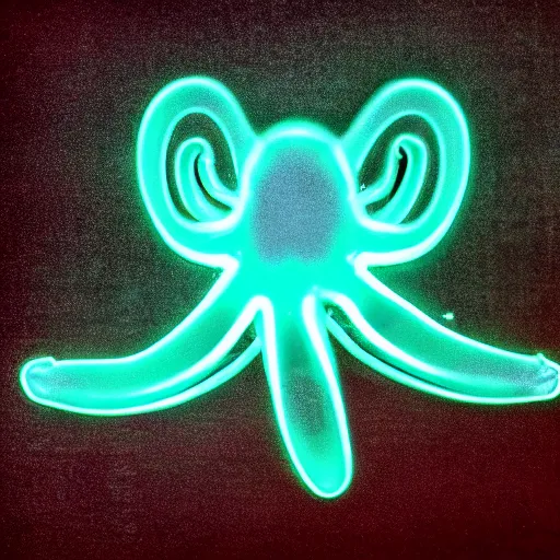 Image similar to an x - ray of an octopus, neon, dark background, underwater