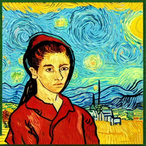 Image similar to The low-fi hiphop stuyding girl, in the style of Van Gogh