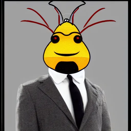 Prompt: a hyperdetailed anthropomorphic serious bee in a business suit in three quarters perspective, high detail, 8 k, super texture, hyperrealistic