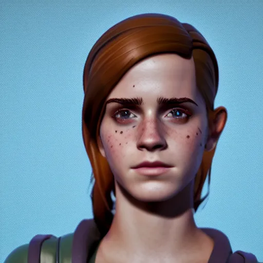 Image similar to textured film grain freckled face subsurface scattering emma watson as a fortnite character cgsociety octane render unreal engine redshift render trending on artstation trending on artstation render blender behance cg superhero