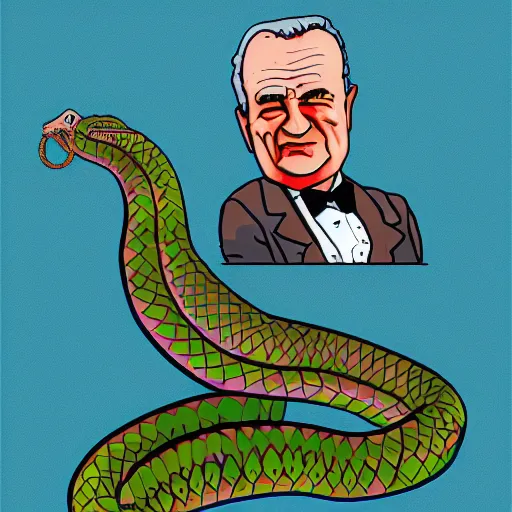 Prompt: Lyndon B Johnson riding a jumbo snake, digital art