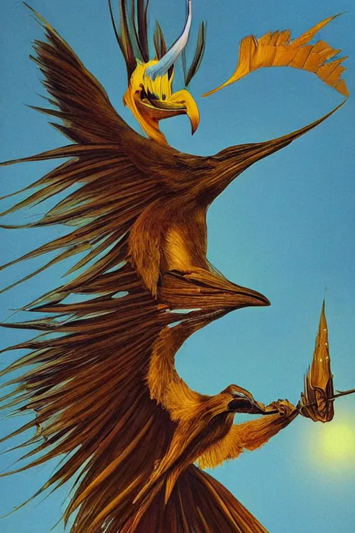 Prompt: king of saxony bird - of - paradise energy, painted by stephen hickman and tom jung and greg theakston and matthew stawicki, trending on artstation, dramatic brown and lime lighting side view illustrator, symbolism, very very intricate, magic realism, minimalism