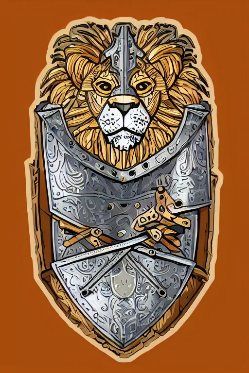 Image similar to Portrait of a lion in a medieval armor, knight, medieval, sticker, colorful, illustration, highly detailed, simple, smooth and clean vector curves, no jagged lines, vector art, smooth