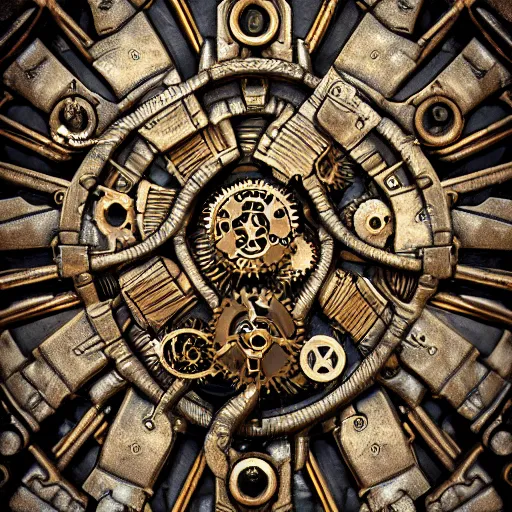 Image similar to A steampunk sacred tree portrait made of engraved full plate armor and gears, Macro shot by Justin Gerard, unreal engine, physically based rendering