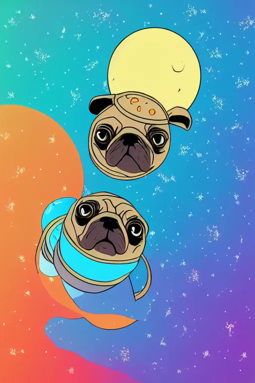 Image similar to planet pug floating in space, art by iktor miller gausa, sticker, colorful, illustration, highly detailed, simple, smooth and clean vector curves, no jagged lines, vector art, smooth