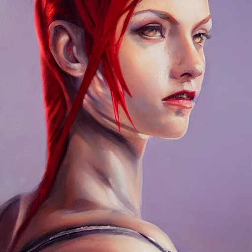 Image similar to a portrait of an intensely lit scolopendra girl modeling, red, oil painting, pale colors, high detail, 8 k, wide angle, trending on artstation,