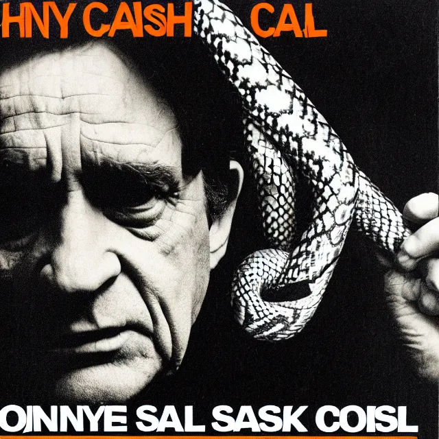 Prompt: album cover for Johnny Cash: The Snake Oil Tapes, album art by Robby Müller, snake oil album, snakes, quack medicine, no text, sometimes there's a dream