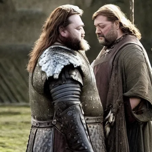 Prompt: robert baratheon and ned stark as babies funny whimsical game of thrones