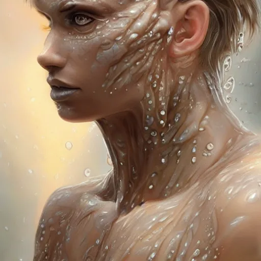 Image similar to the face of a person entirely made of water. Water formed into the shape of a human. Amazing beautiful fantasy oil painting, trending on artstation