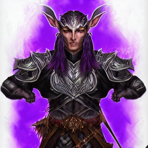 Prompt: Portrait of a seasoned muscular elven warrior in black and purple armour and wolf skin. In style of Hyung-tae Kim, concept art, trending on ArtStation, Korean MMORPG.