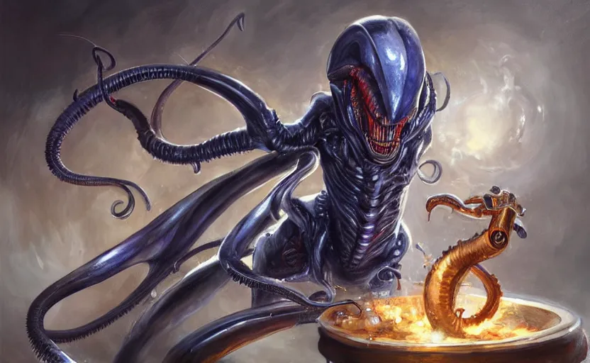 Image similar to Alchemy Xenomorph. By Konstantin Razumov, highly detailded