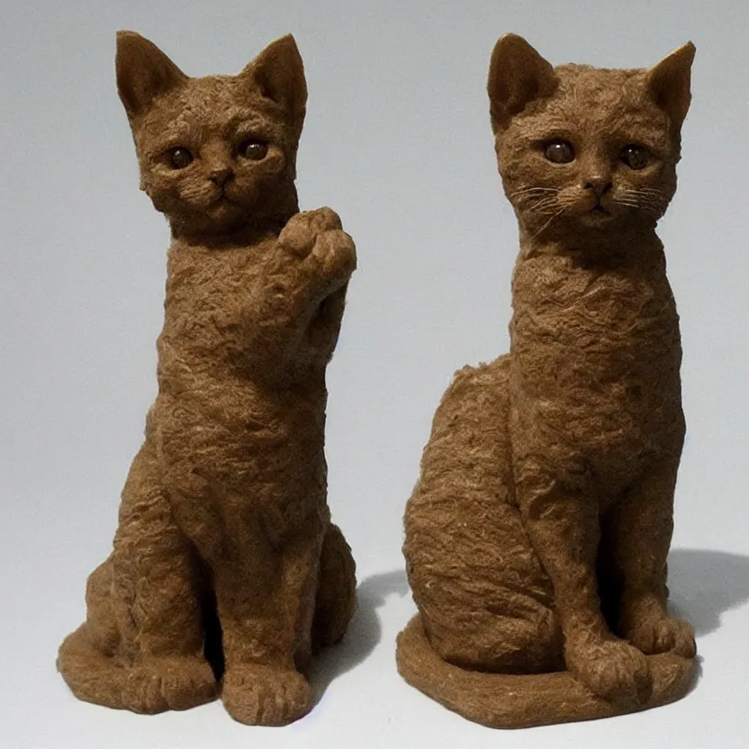 Image similar to a sculpture made from wax of a kitten.