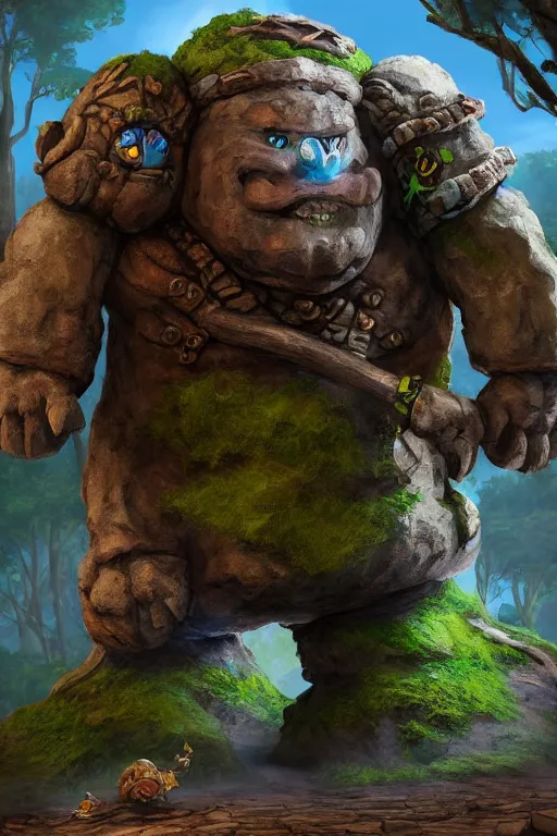 Image similar to zelda fantasy art giant golem troll wood rock greeble gemstone, global illumination ray tracing hdr fanart arstation by sung choi and eric pfeiffer and gabriel garza and casper konefal