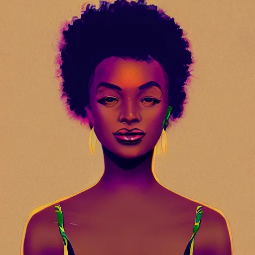 Image similar to portrait of a black girl, retrowave art, trending on art station