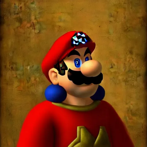 Image similar to a beautiful portrait of super - mario!!!!!! renaissance painting by da vinci featured on artstation