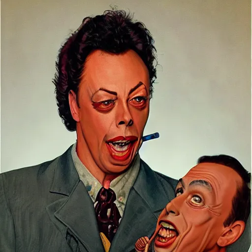 Image similar to painting of Tim Curry in the style of Norman Rockwell , 8k high definition high quality