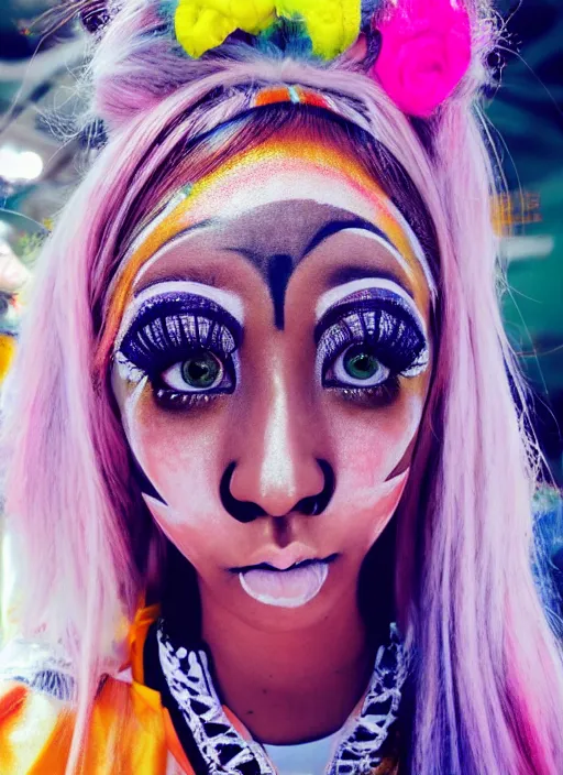 Prompt: a selfi photo of the most beautiful ganguro in harajuku, photorealistic, 8K HD, printcolor, polaroid