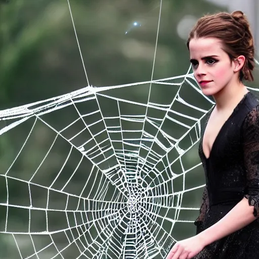 Image similar to emma watson tied up in a giant spider web