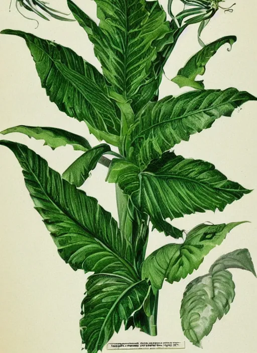 Image similar to vintage botanical illustration of Audrey Plant from Little Shop of Horrors (1986), detailed