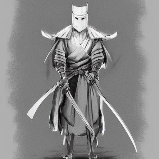 Image similar to a !beautiful White cloaked Samurai Warrior with Sword Drawn by Mitsuru Adachi :: Concept Art