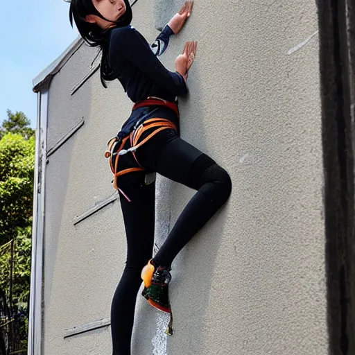 Image similar to anime waifu climbing a wall