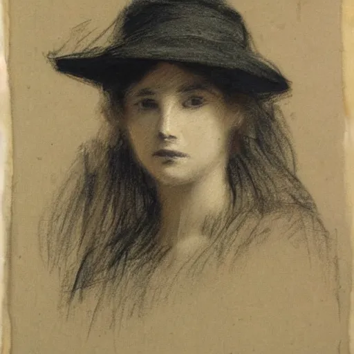 Image similar to a young woman detective by alfred stevens, charcoal