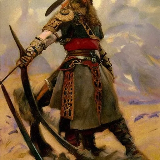 Image similar to a viking warrior with steampunk details, oil painting by John Singer Sargent.