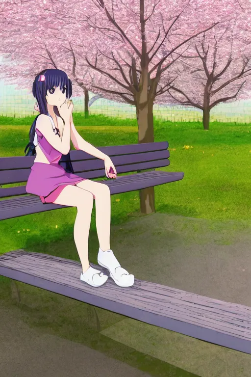 Girl, sandwich, bench, anime, HD phone wallpaper | Peakpx