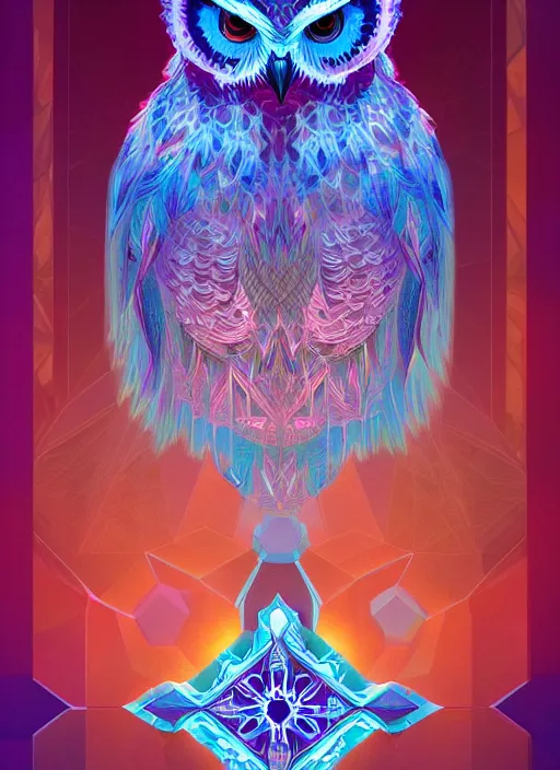 Image similar to symmetry!! product render poster vivid colors divine proportion owl, ice and snow, glowing fog intricate, elegant, highly detailed, digital painting, artstation, concept art, smooth, sharp focus, illustration,