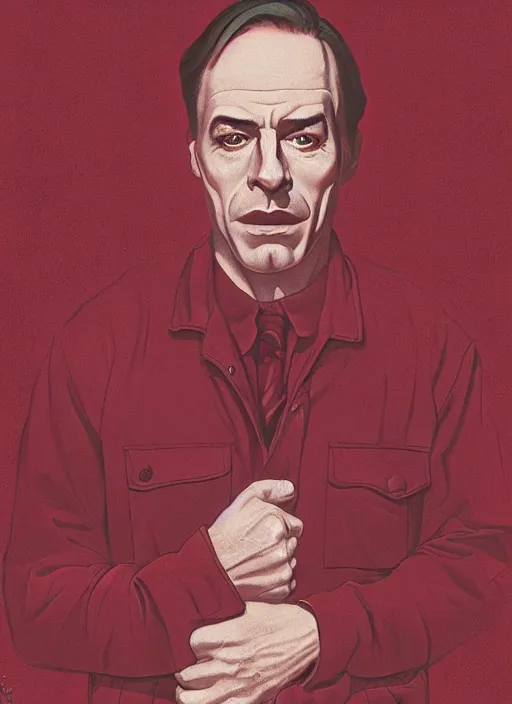 Image similar to Twin Peaks poster artwork by Michael Whelan and Bob Larkin, of portrait of Joe Rogan in red flannel, from scene from Twin Peaks, clean, simple illustration, nostalgic, domestic