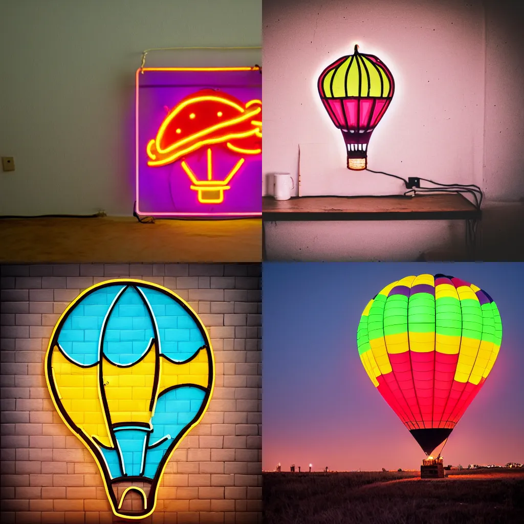 Prompt: hot air balloon, neon sign