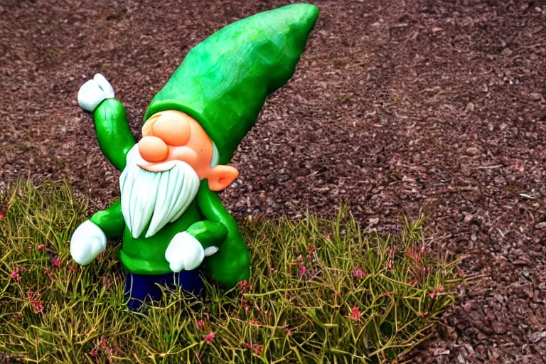 Prompt: a cactus gnome in a field of grass, gnome cactus hybrid, warm dynamic lighting, detailed