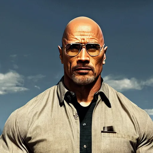 Image similar to Dwayne The Rock Johnson as Walter White in 'Breaking Bad' (2012), movie still frame, oscar nominated cinematography, volumetric lighting, 8k resolution, beautiful composition