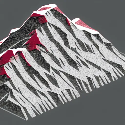 Image similar to isometric view of a mountain with red gems as resources, svg