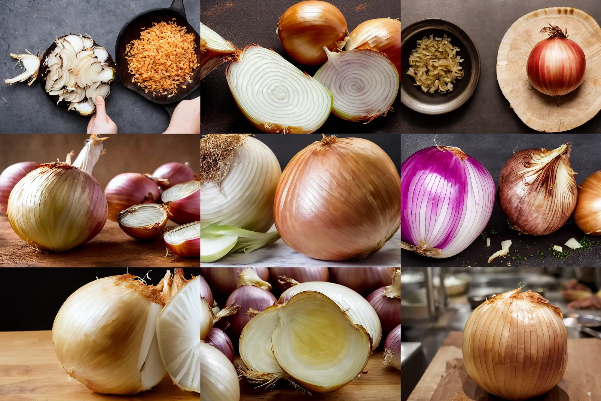 Prompt: a popular chef prepared a large onion with a seasoning of stones