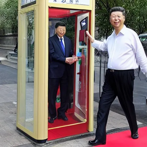 Image similar to xi jinping using phone booth