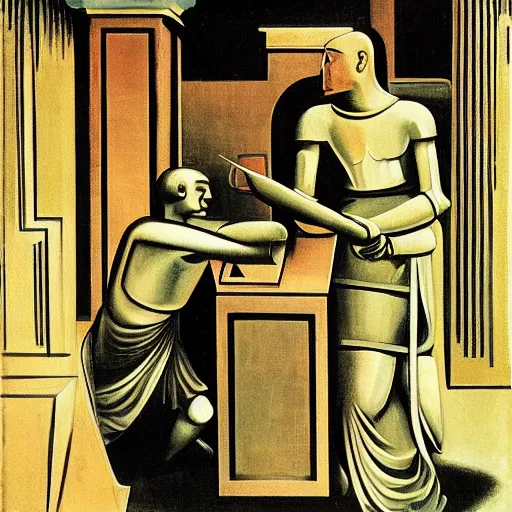 Image similar to Artwork by Giorgio de Chirico of The Sanguinary Grail.