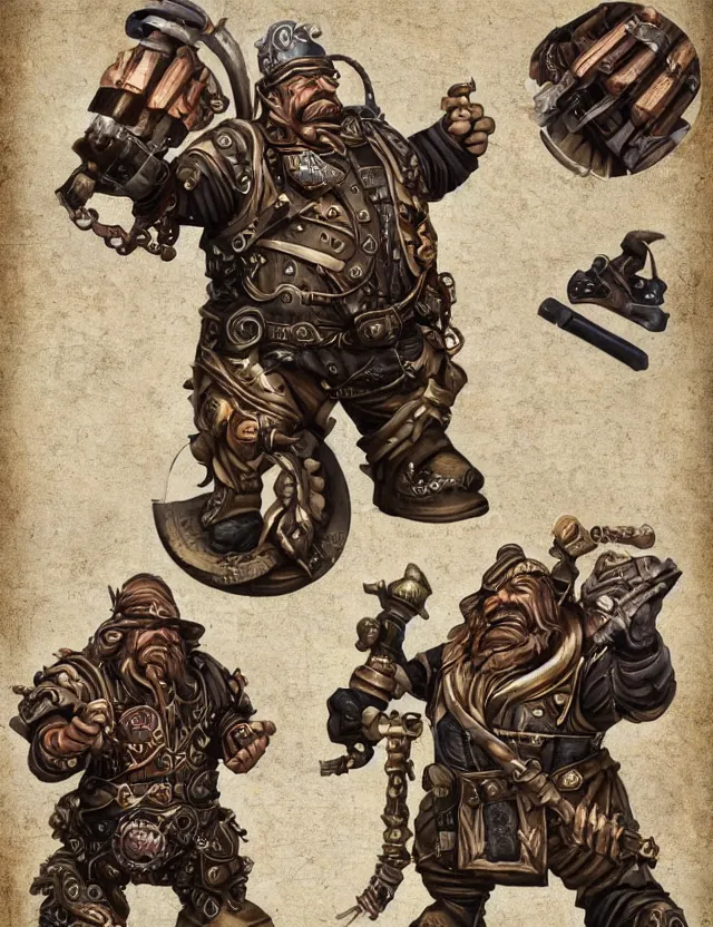 Image similar to dwarf detailed with shotgun steampunk, hyperrealistic