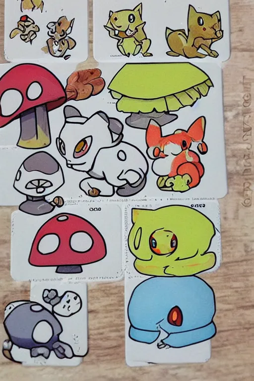 Image similar to mushroom cat creature, pokemon style, pokemon card