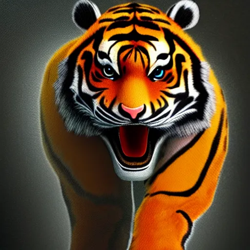 Image similar to Anthro tiger soldier, realistic, 4k, painting, volumetric lightning