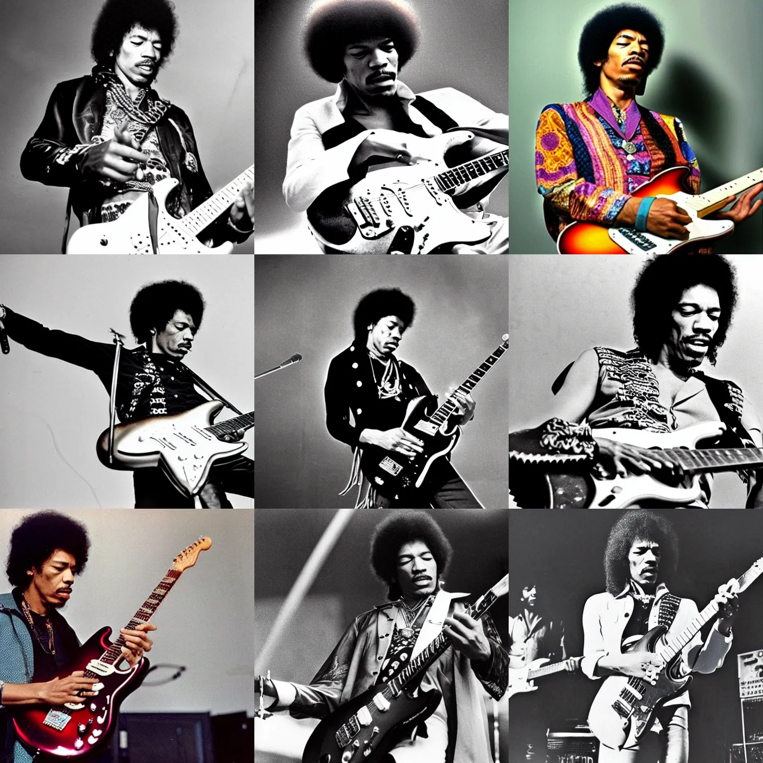 Prompt: jimi hendrix playing a turned around stratocaster